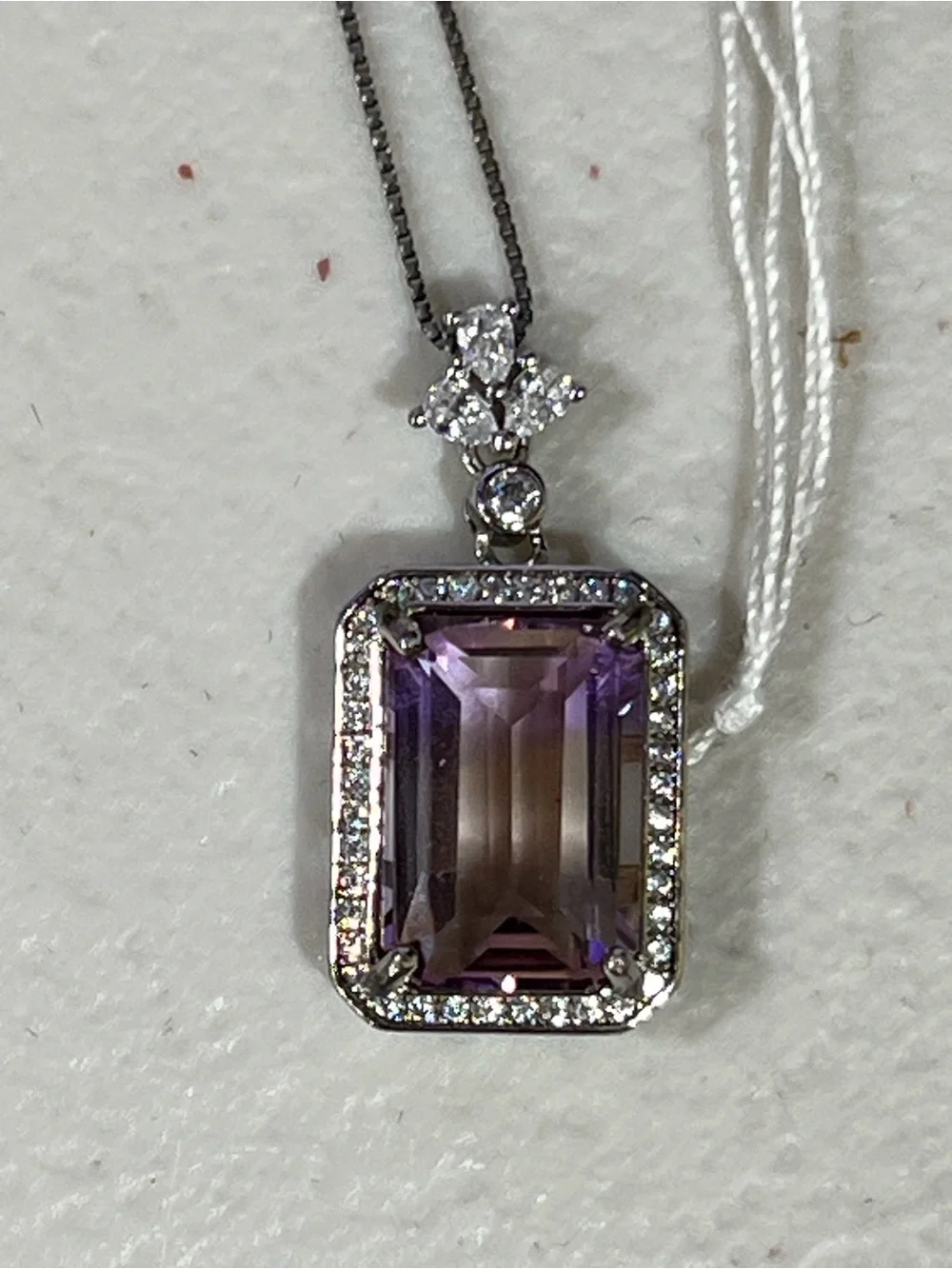 Sterling Silver Ametrine Halo Pendant Necklace - Purple Gradient